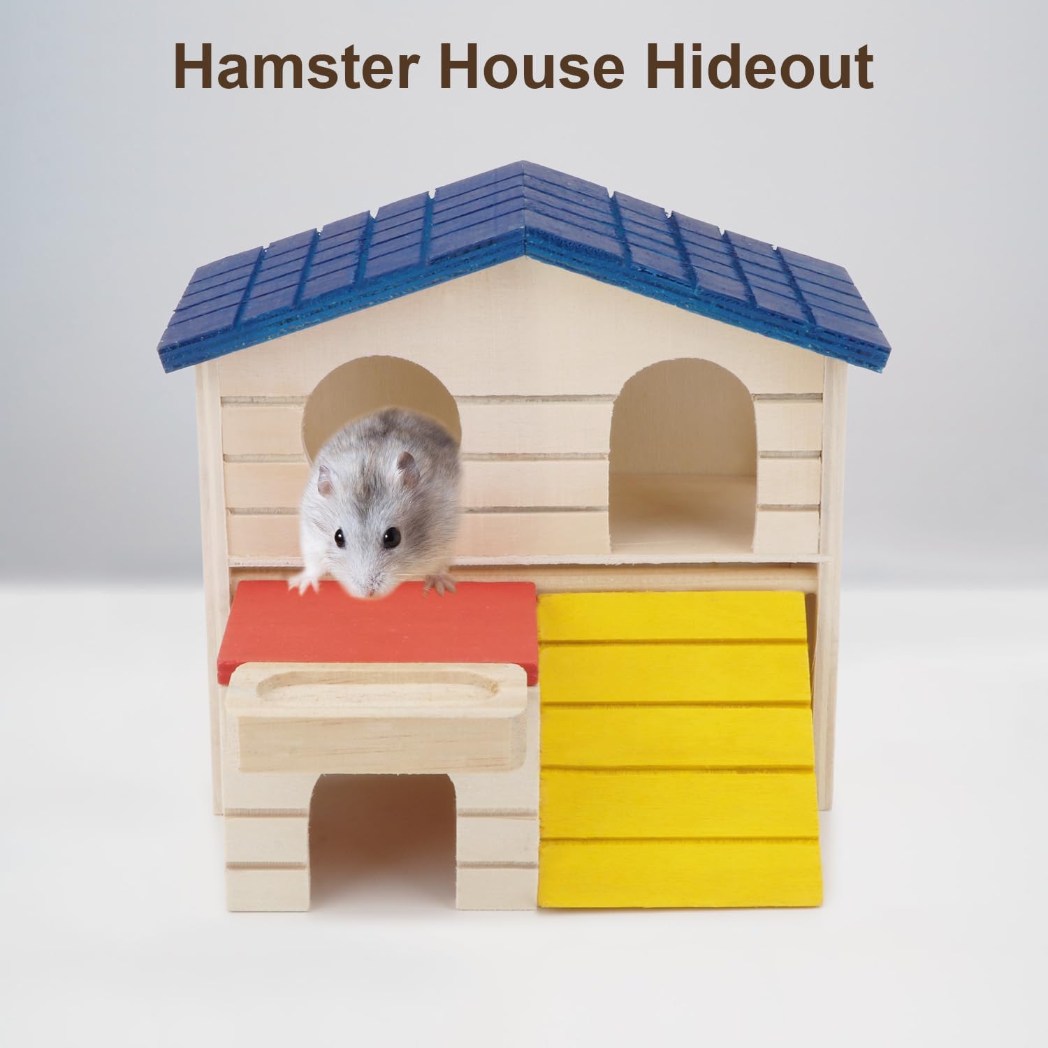 Cabaña de escondite para hámsteres pequeños Animales de dos capas Casa de madera para ratones Gerbo Rata enana Jaula de hámster Juguete de ejercicio