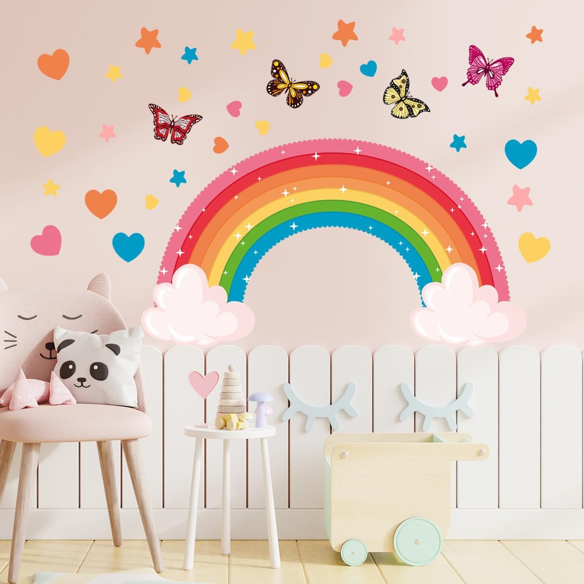 Calcomanías de pared grandes con diseño de arcoíris, diseño de mariposa, nube, amor, corazón, despegar y pegar, removibles, decoración de pared para
