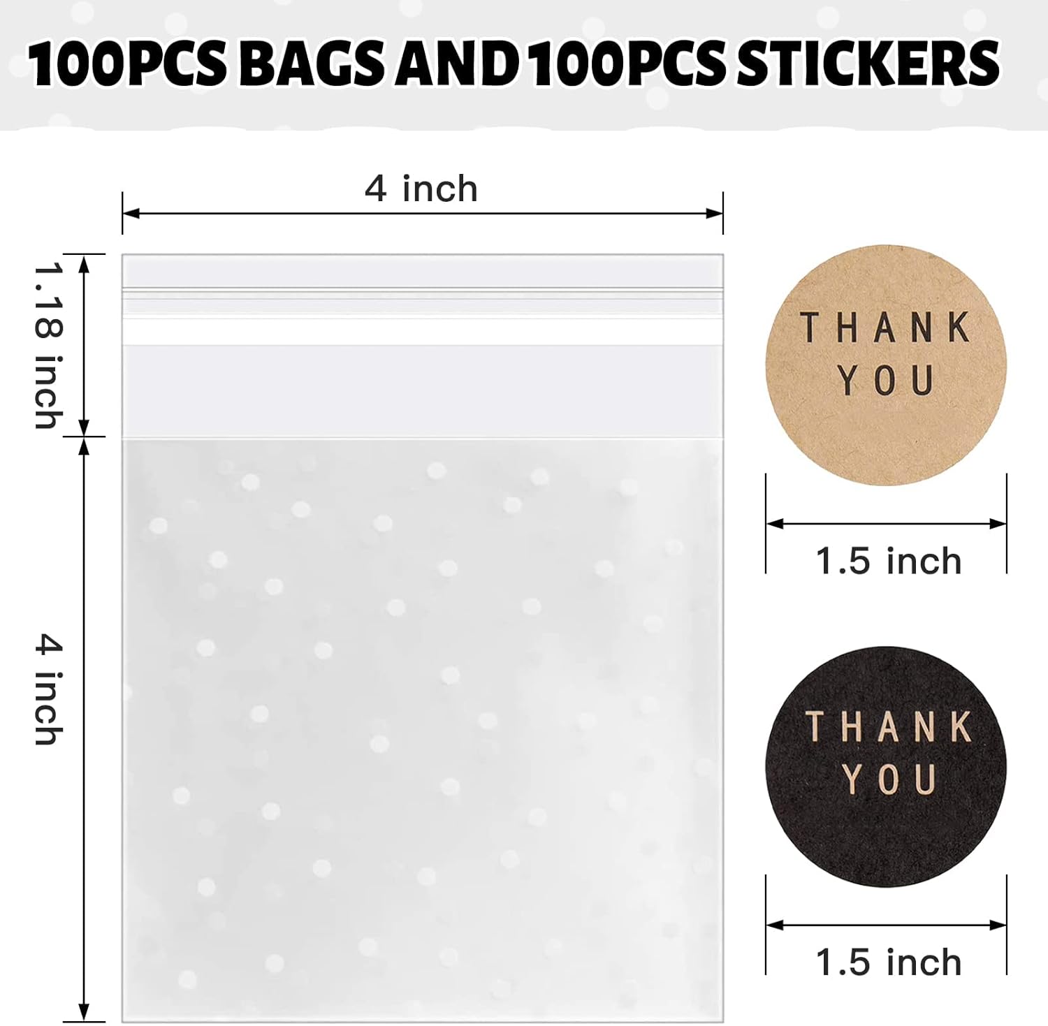 Paquete de 50 recipientes individuales para cupcakes y 100 bolsas de celofán autosellantes para regalar