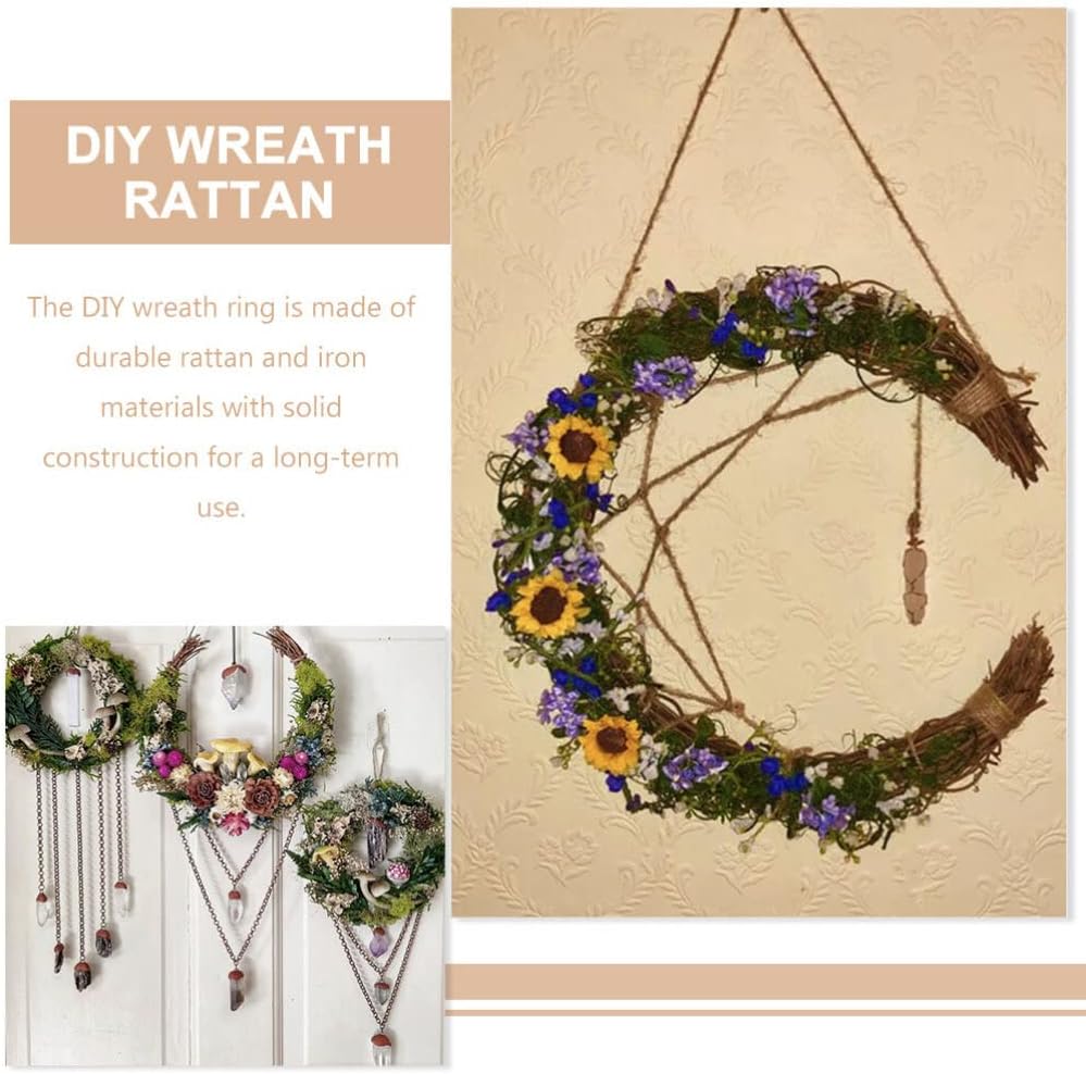 FOMIYES 2 piezas de corona de vid natural en forma de luna, corona de rama, anillo de corona de ratán, guirnalda de 9.8 in, anillo de arreglo floral