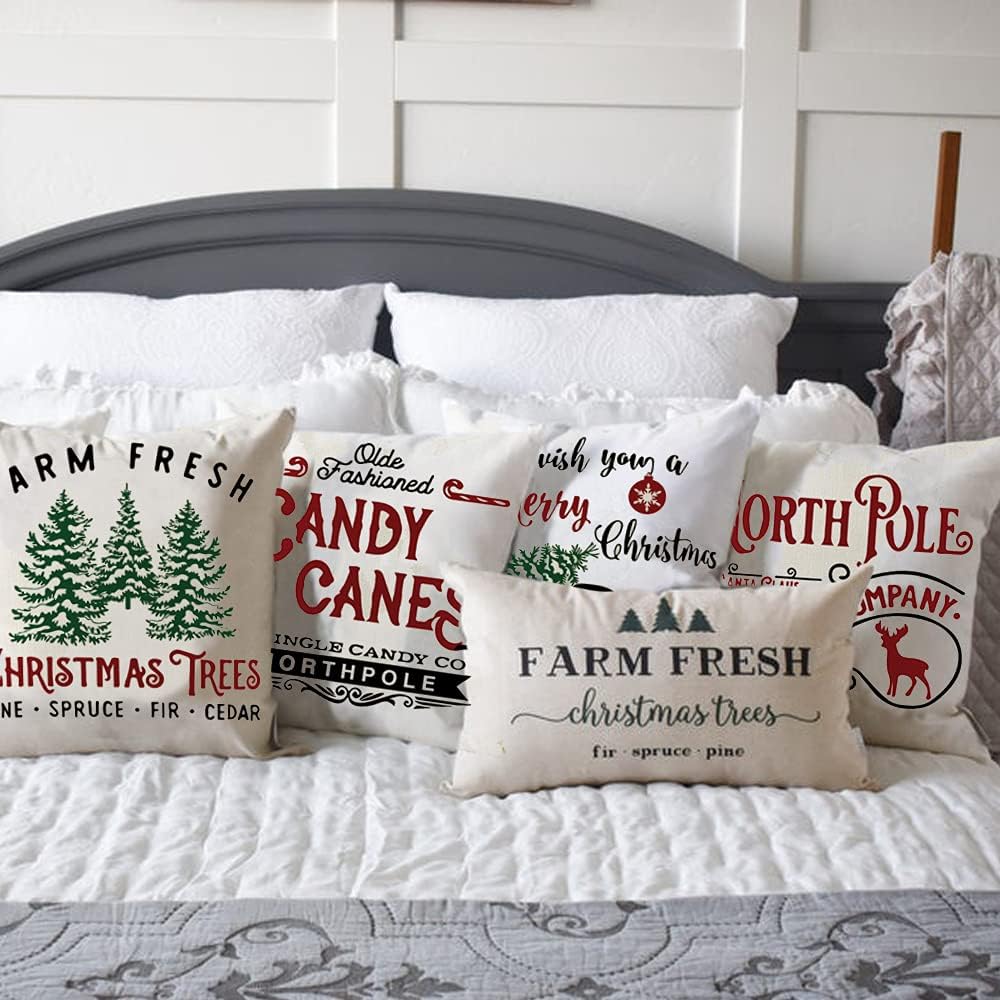 UBING 4 fundas de almohada navideñas de 18 x 18 pulgadas, fundas de almohada decorativas para sofá, banco, sala de estar, patio, decoración navideña