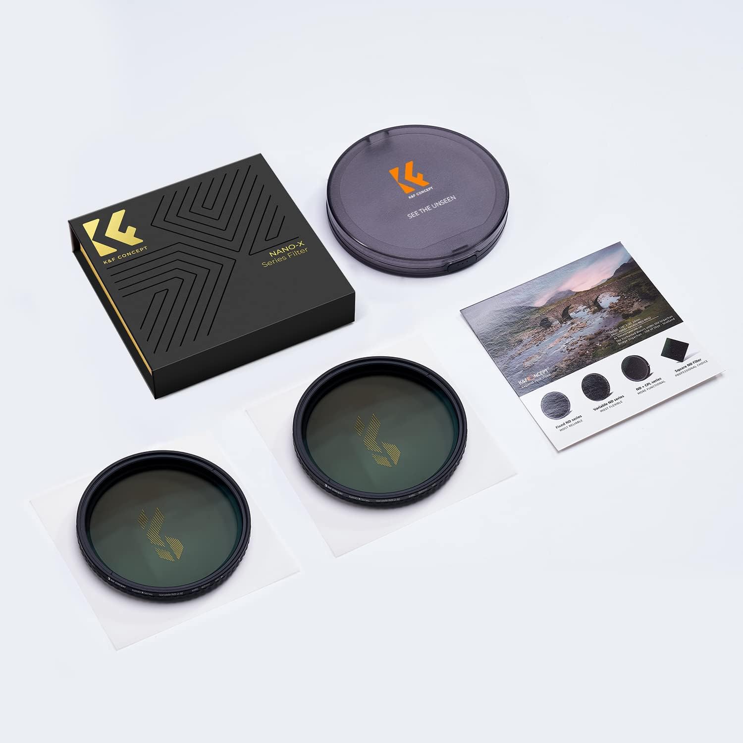 K&F Concept Kit de filtros de lente ND variable de 2.638 in, 1-5 paradas y 5-9 paradas (paquete de 2) filtros de lente de densidad neutra ajustables