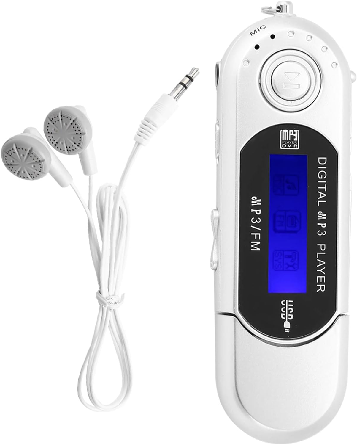 oceanside Reproductor MP3 USB Stick Música portátil Reproductor USB MP3 con pantalla LCD Radio FM Tarjeta de memoria de voz, negro plata azul (plata)