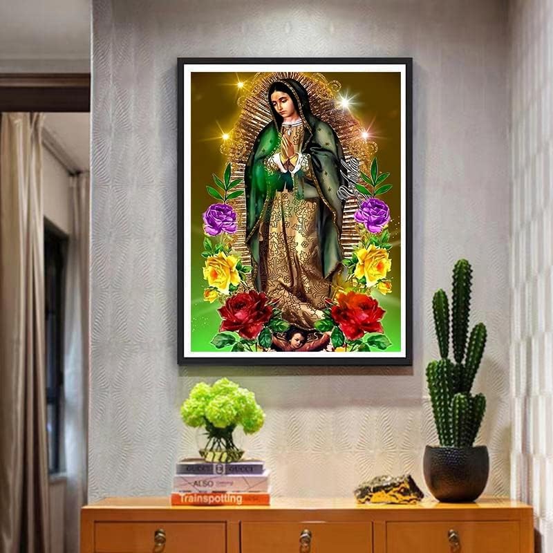 HONGJIE Kit de pintura de diamantes 5D, Virgen María, 16 x 20 pulgadas, redondo, con diamantes de imitación, bordado de diamantes de imitación,