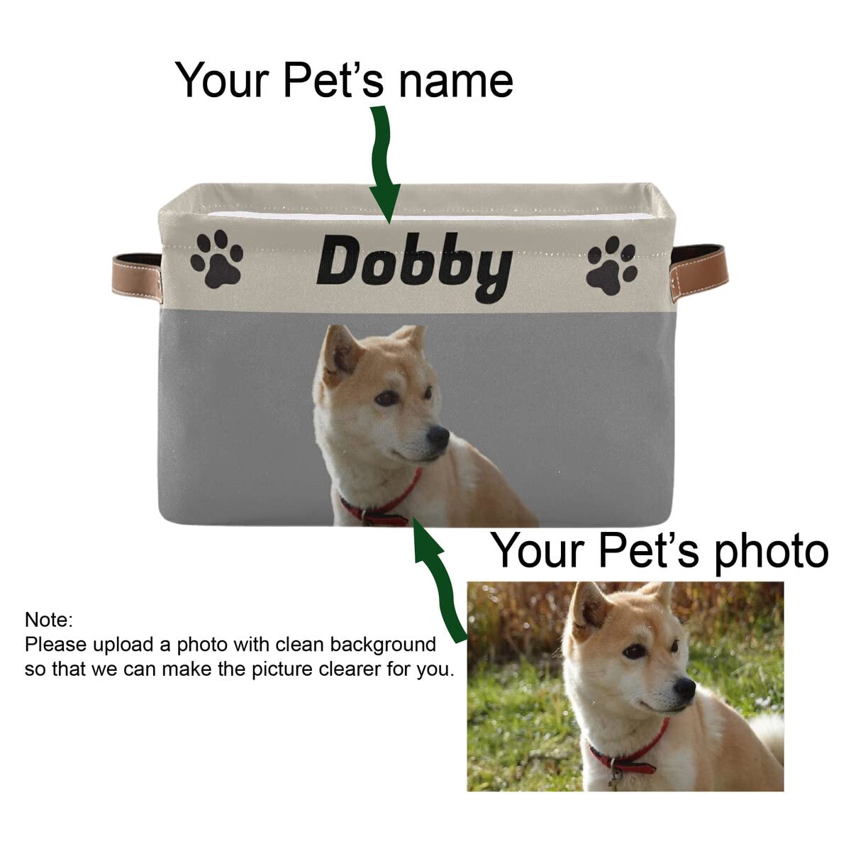 Cesta de almacenamiento personalizada para juguetes para perros, cesta plegable para juguetes para mascotas con asas de cuero, organizador de
