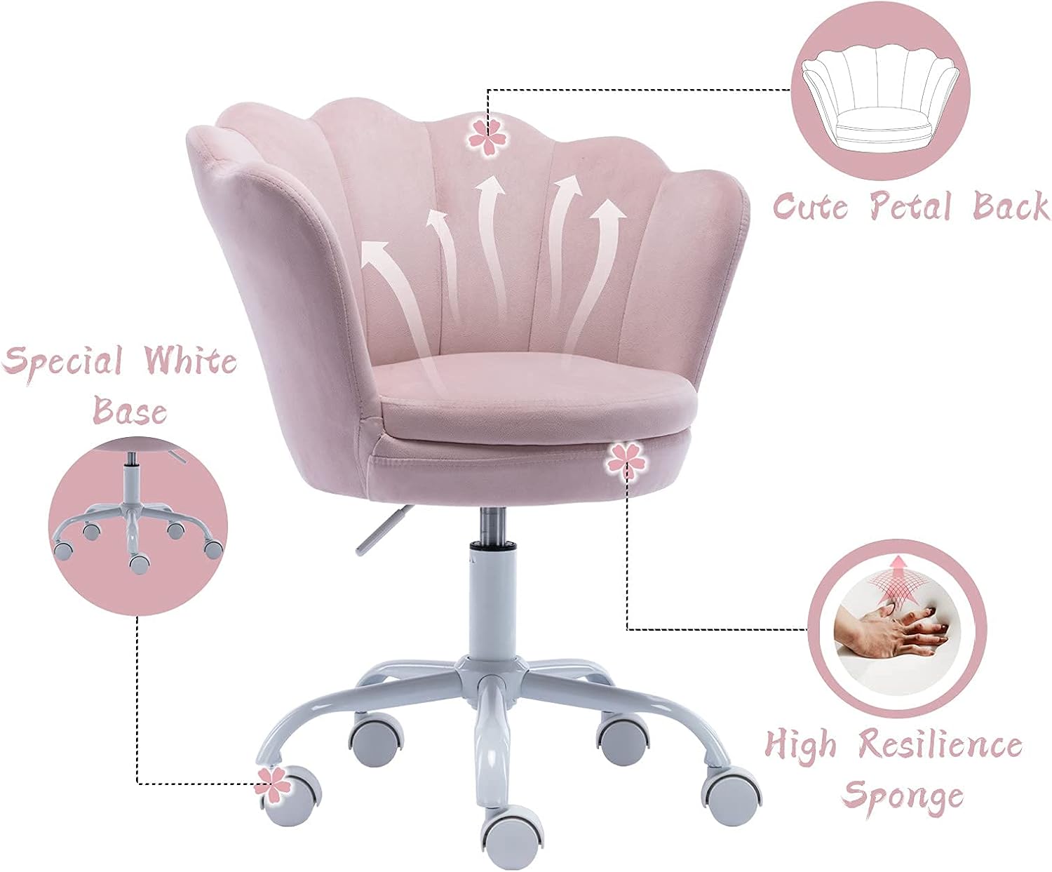 chairus Bonita silla de escritorio para niños, de terciopelo, para sala de estar, silla tapizada para adolescentes con respaldo de concha, silla