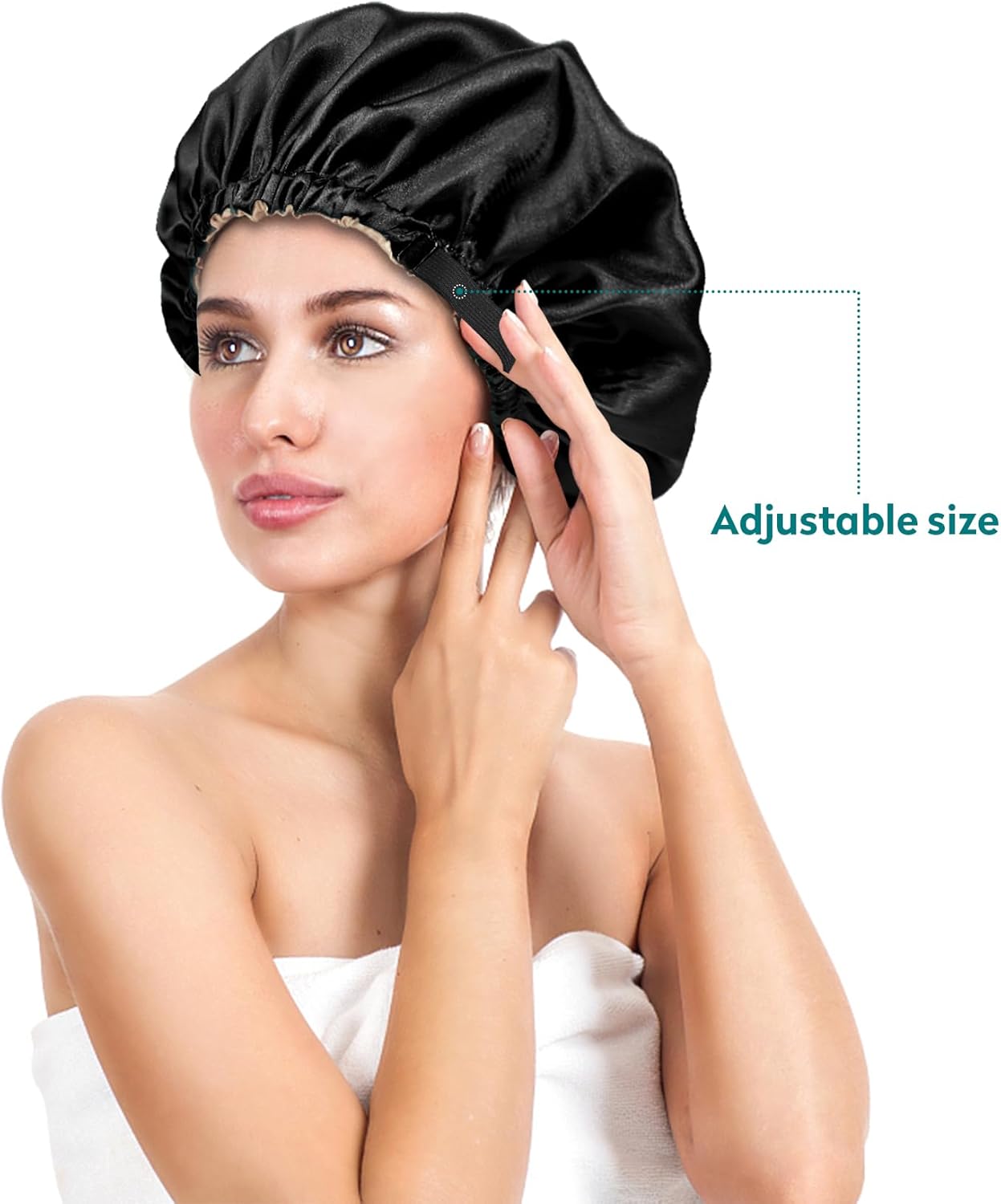 Kuraoyan Gorro de seda de doble capa para dormir para mujeres y hombres, gorra de satén ajustable grande para cabello rizado y natural