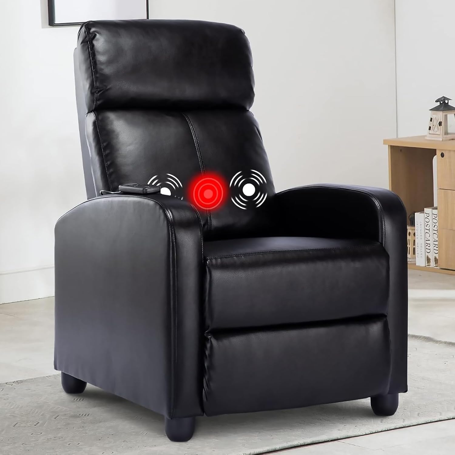 ANJ Winback – Silla reclinable de piel sintética, asiento reclinable acolchado moderno, sofá individual para sala de estar, asiento ajustable para