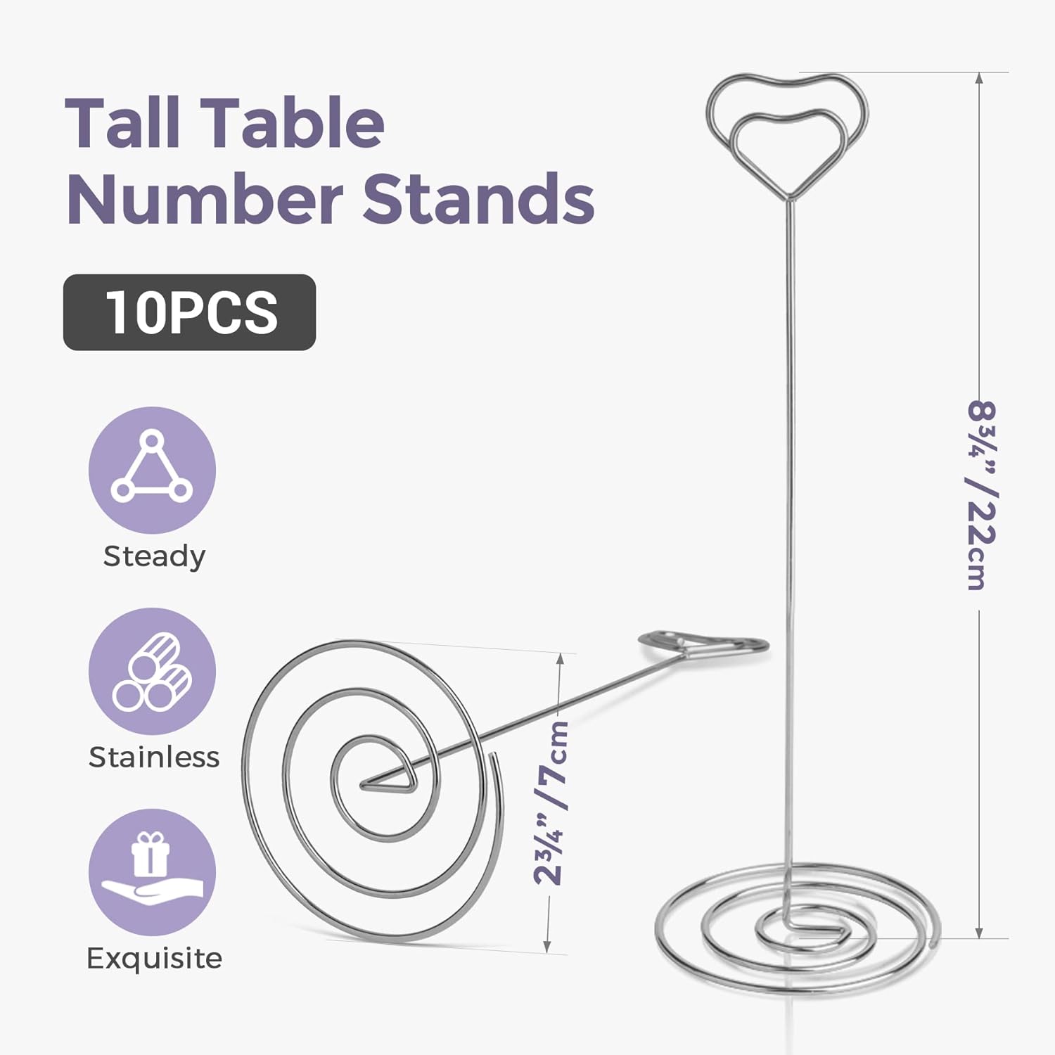 HomWanna Soportes para números de mesa, 10 unidades, 8.75 pulgadas, en forma de corazón, soportes altos para números de mesa para bodas, fiestas,