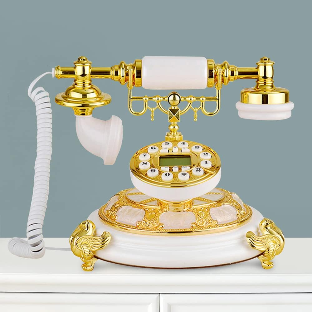 Royal Vintage Teléfono de escritorio antiguo de oro blanco de lujo retro europeo antiguo Teléfono vintage para el hogar y la oficina