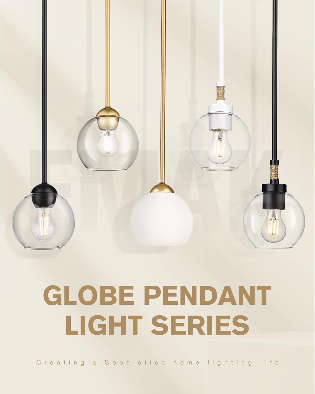 Emak Modernas lámparas colgantes doradas, luces colgantes de globo de 7 pulgadas con vidrio transparente, 1 luz colgante para isla de cocina, baño,