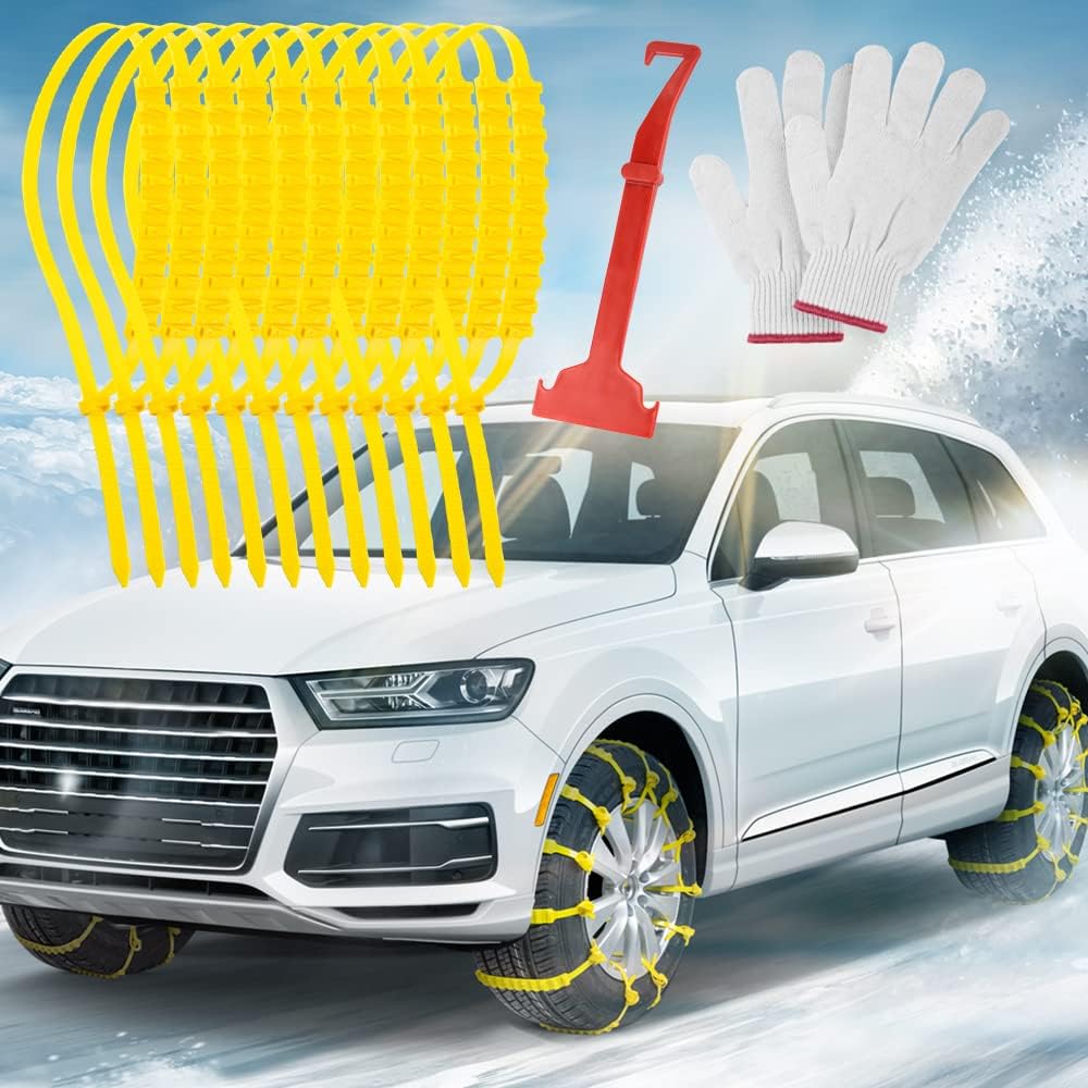 12 cadenas de nieve reutilizables, cadenas universales antideslizantes de emergencia para neumáticos aptas para la mayoría de automóviles, sedán,