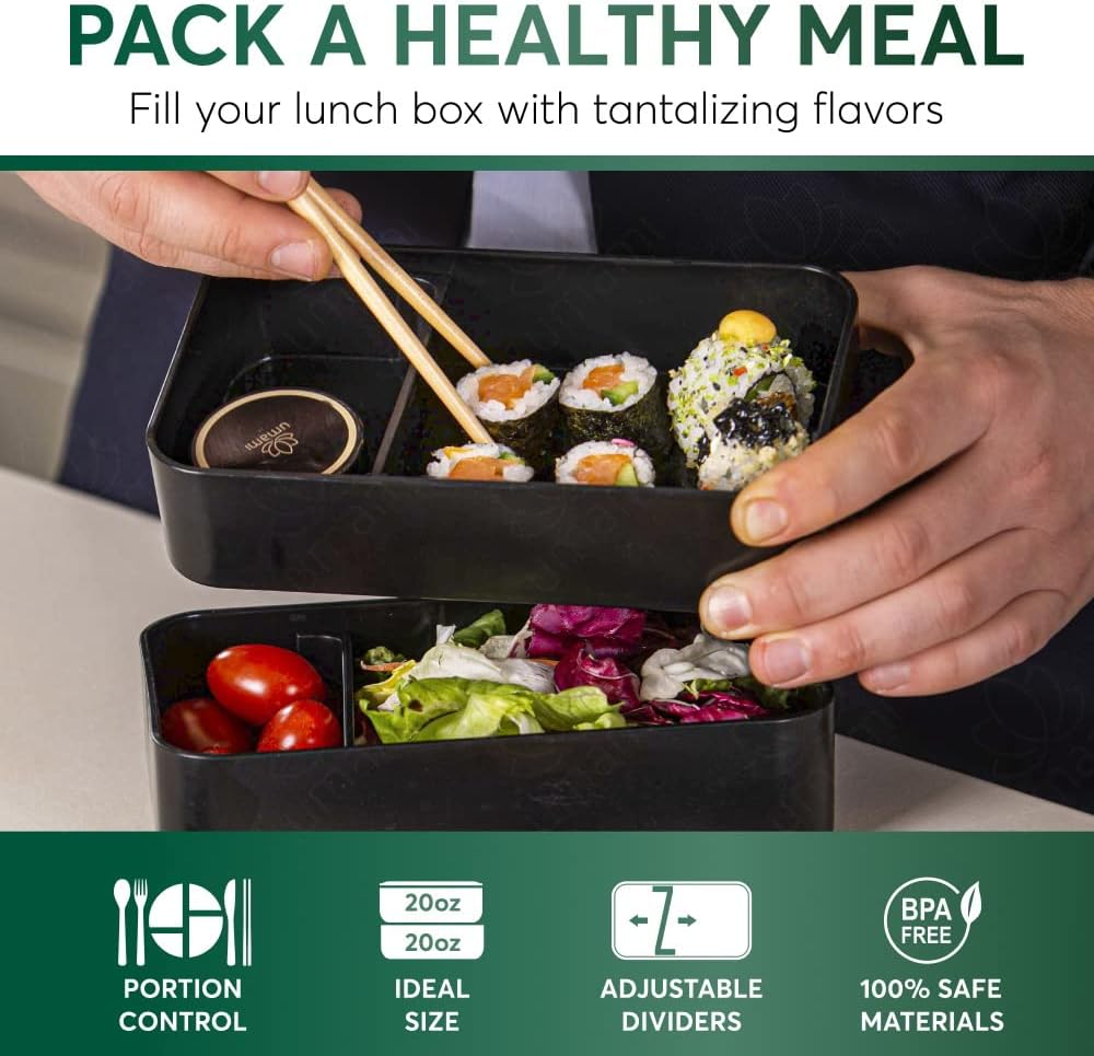 Umami Lonchera Bento para adultos con utensilios, 40 onzas y 32 onzas, contenedor de almuerzo apto para microondas, a prueba de fugas, apilables,