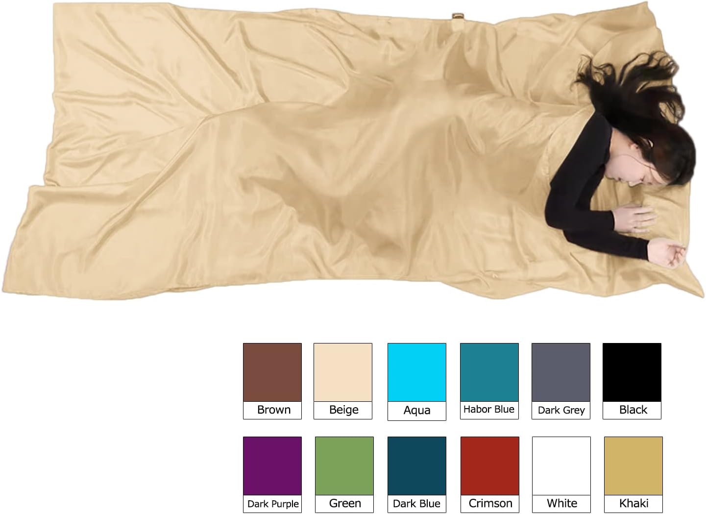 Forro de seda para saco de dormir, saco de dormir de seda, extra ancho de 87 x 43 pulgadas, sábana de viaje ligera para hoteles, más colores para
