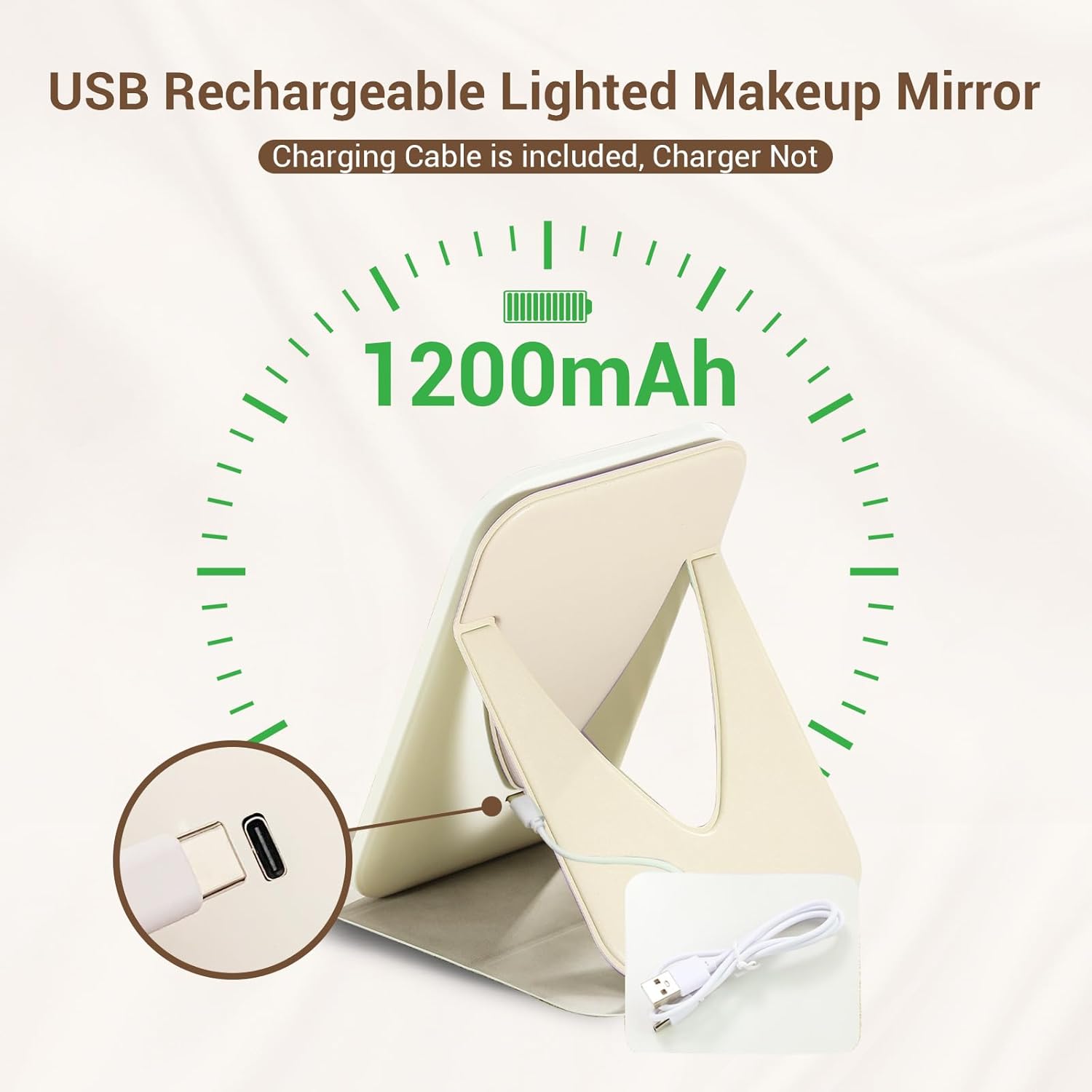 GcSige Espejo de tocador de viaje recargable con luces, espejo de belleza de maquillaje iluminado portátil, 3 modos de iluminación de color,