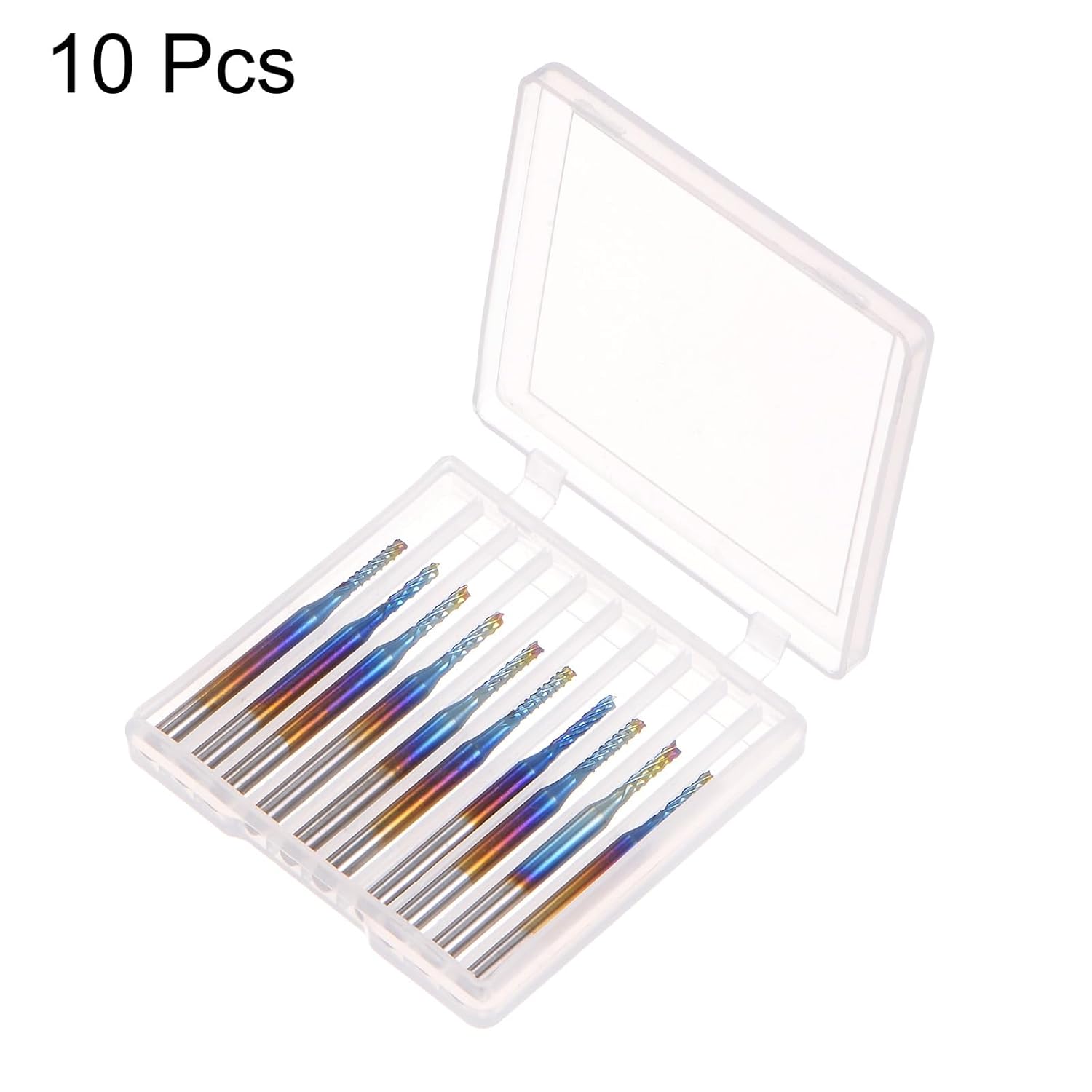 10 Uds. Fresas de extremo CNC Router Bits 18 “Shank 0.071 in Blue Coated Tungsten Carburo Fresas para PCB Acrílico Madera Aluminio Metal