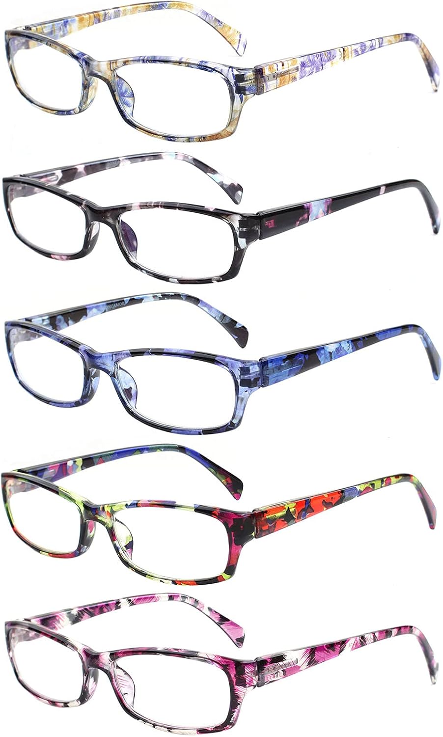 VIDEBLA Paquete de 5 lentes de lectura para computadora para hombres y mujeres, antifatiga ocular, lentes de bloqueo de luz azul para leer (5