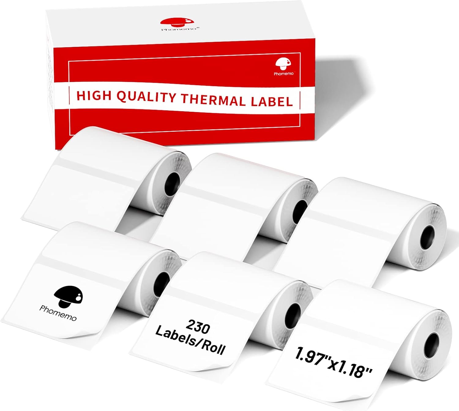Phomemo Etiqueta de 1.97 x 1.18 pulgadas, 6 rollos de papel térmico M110M110SM120M200M220, etiqueta autoadhesiva cuadrada multiusos, 230