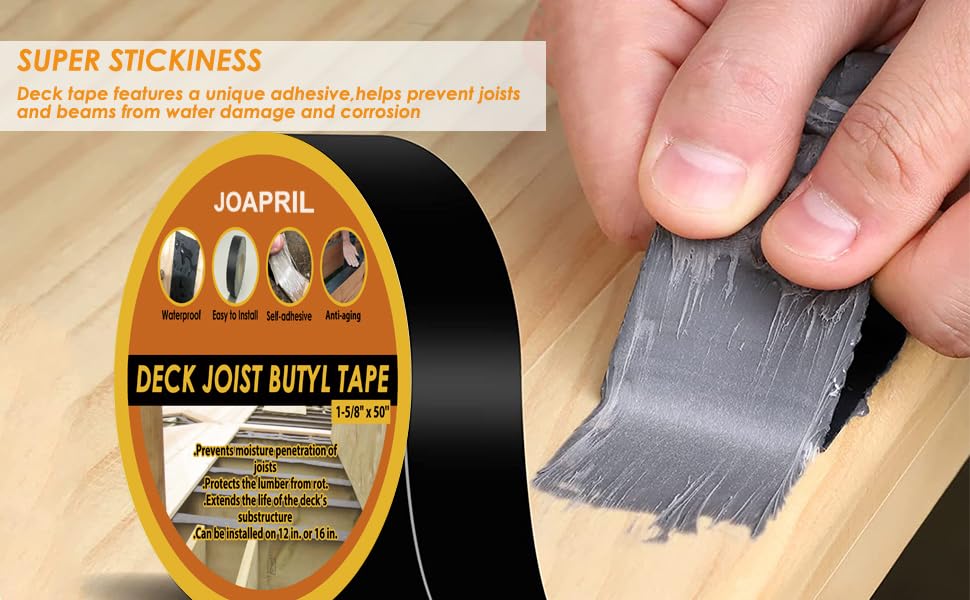 JOAPRIL Cinta de viguetas de 2 pulgadas x 50 pies, paquete de 4 cintas de butilo para cubiertas, cinta de viguetas de cubierta para la parte