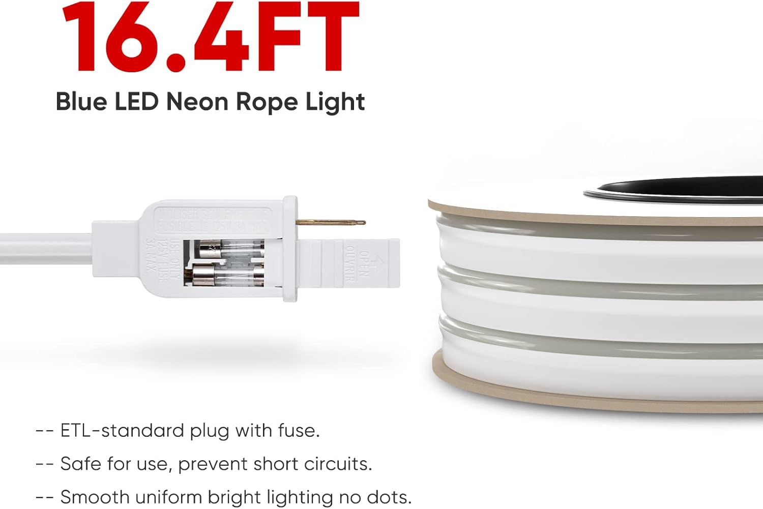 Shine Decor Tira de luces LED de neón conectables, 16.4 pies, flexible, CA, 110 V, 120 V, tira de luces LED de neón (color azul) al aire libre,