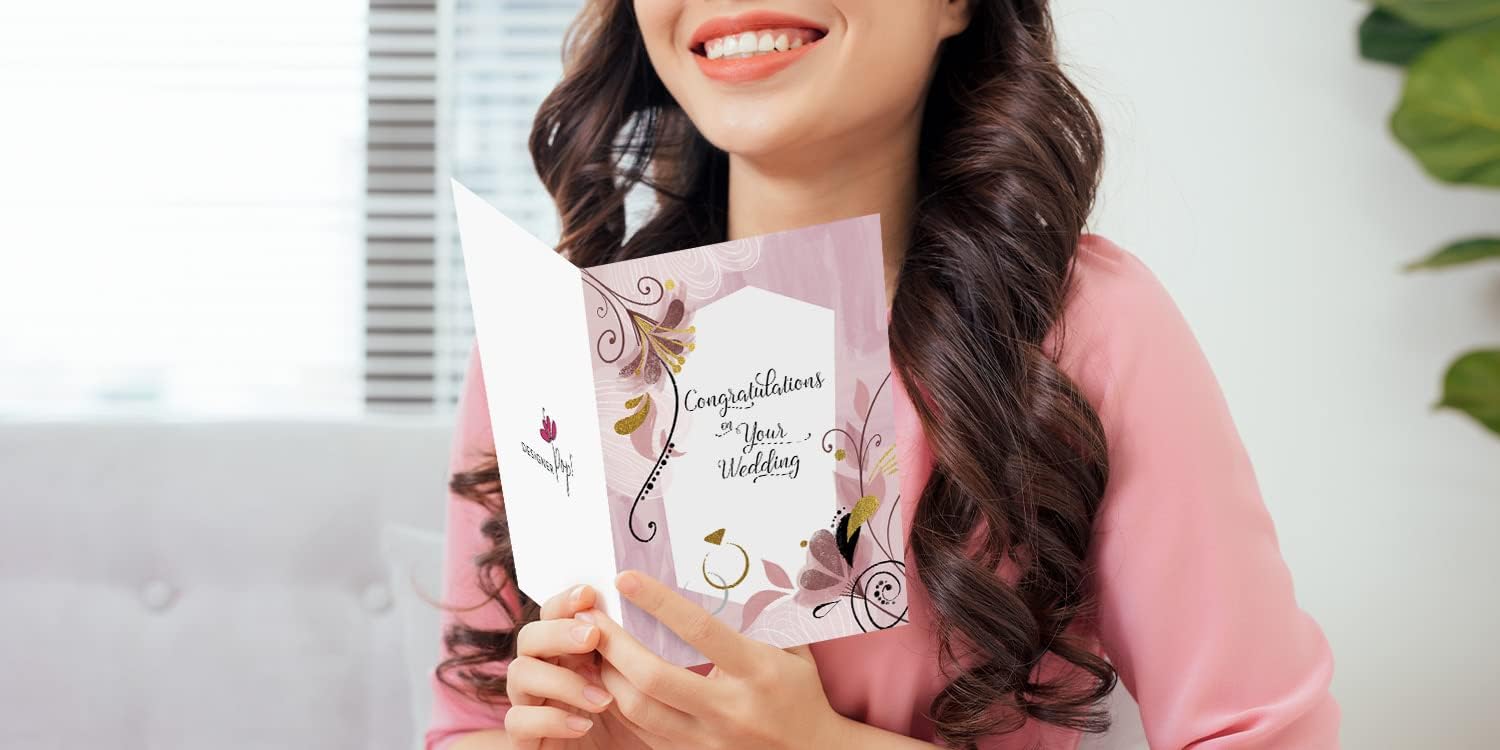 Designer Pop!, Tarjeta de felicitación de boda  Follaje dorado y anillos 3D “Love You” (1 tarjeta con sobre)