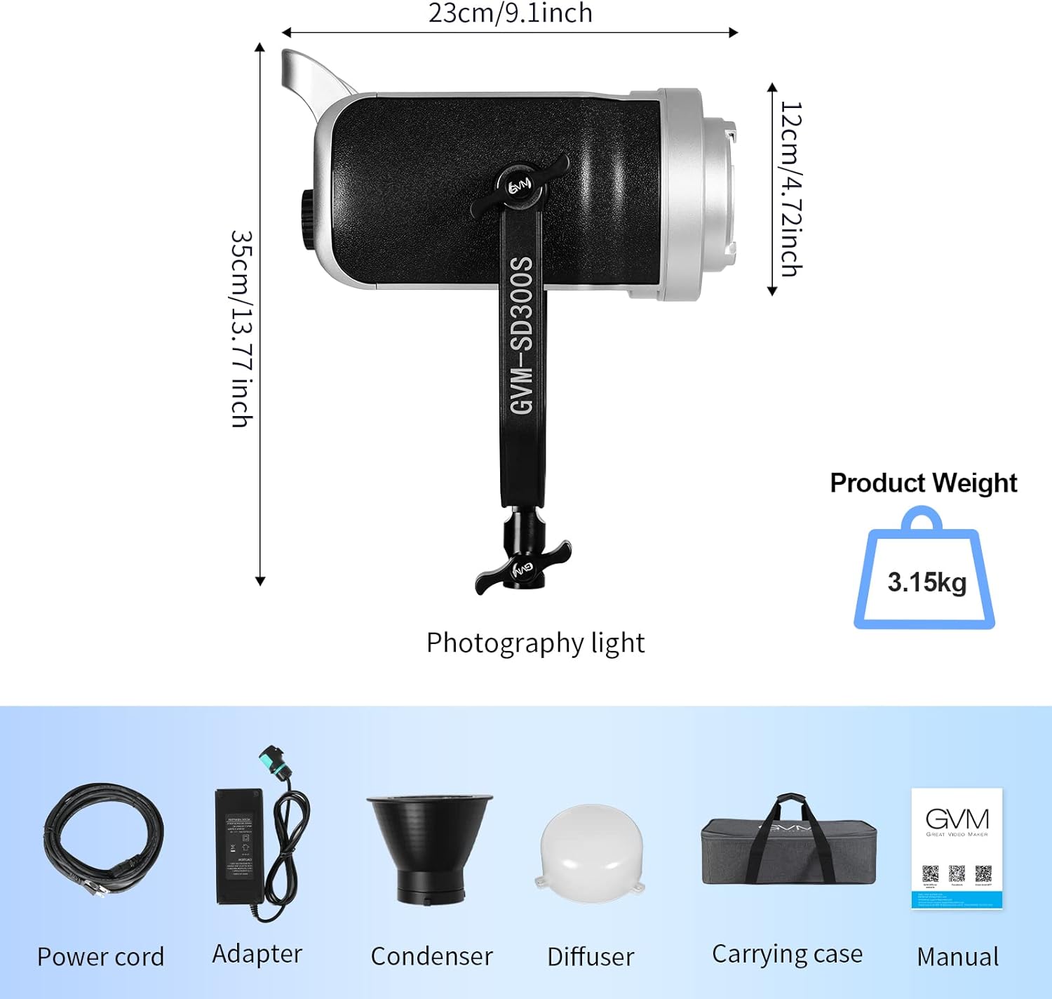 GVM – Luz de video LED de 300 W, CRI 97+ 5600k, 91500