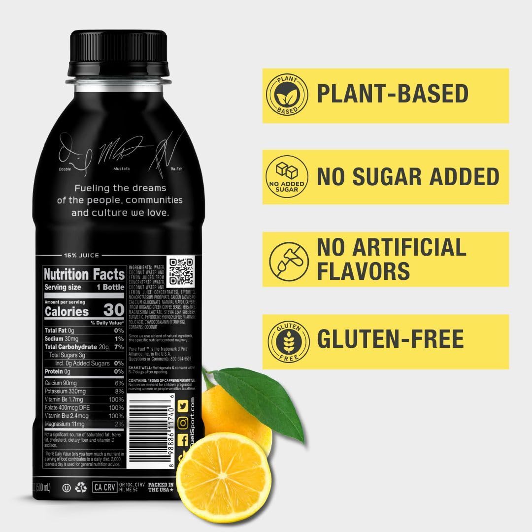 Pure Fuel Hydrenergy Limitless Lemonade – Sabor a limonada a base de plantas, electrolitos, vitaminas B, sin azúcar añadido, bebidas de rendimiento