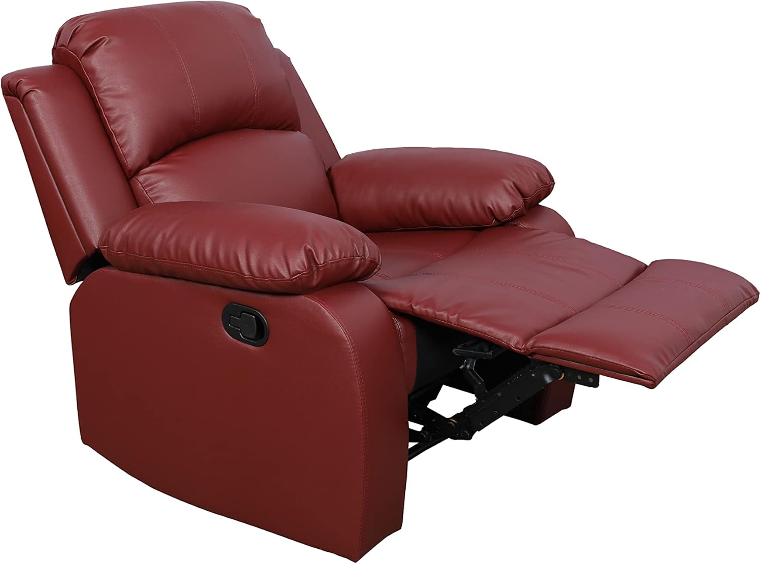 GS28XX – Juego de sofá reclinable de 3 piezas, tapicería de cuero regenerado, manual con mesa desplegable y consola central (rojo, 3 piezas)