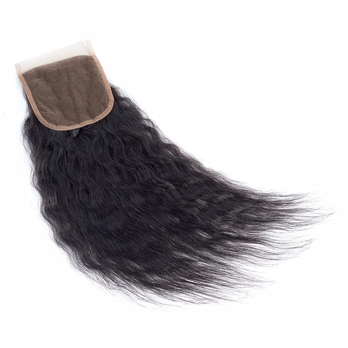 Cierre de encaje brasileño rizado 4×4, 100% cabello virgen humano sin procesar, prearrancado, grueso, italiano, Yaki, cierre de línea capilar