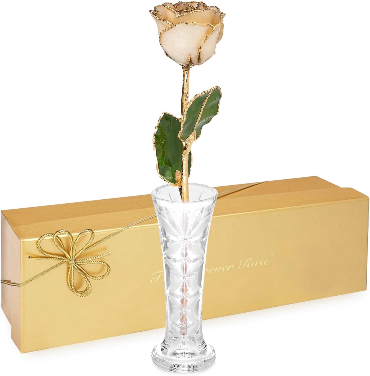 Forever Rose Rosa de diamante bañada en oro de 24 quilates, piedra natal de abril, una rosa blanca real única y eterna sumergida en oro de 24