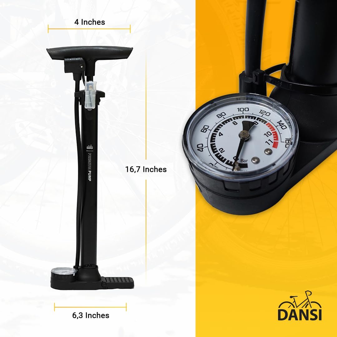 DANSI Bomba de piso para bicicleta con manómetro, bomba de bicicleta de piso con válvulas Presta y Schrader de alta presión 180 psi, bomba de aire
