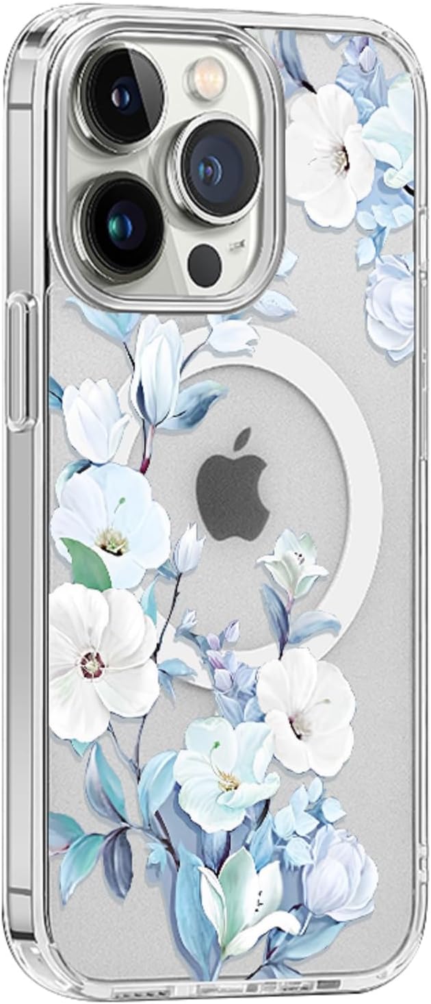 Funda Magsafe para iPhone 12 Pro Max, diseño floral delgado a prueba de golpes duro PC+TPU parachoques flor mujeres cubierta magnética