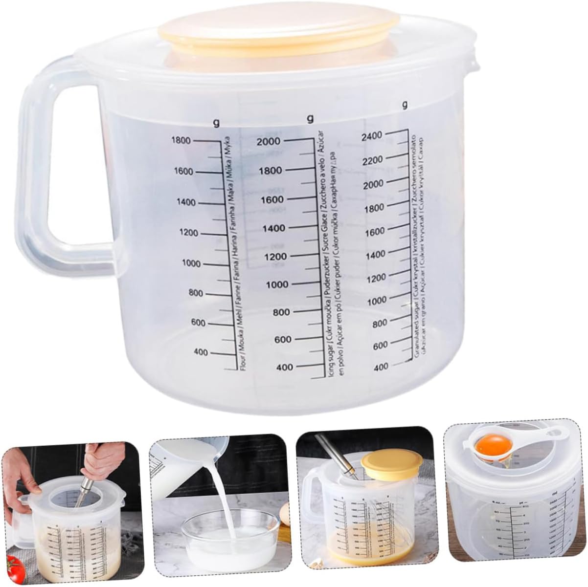 HEMOTON Tazón para mezclar con tapa, tazas de café medidas, con tapas, taza para hornear, manija, escala, marcado, taza graduada, taza para hornear,