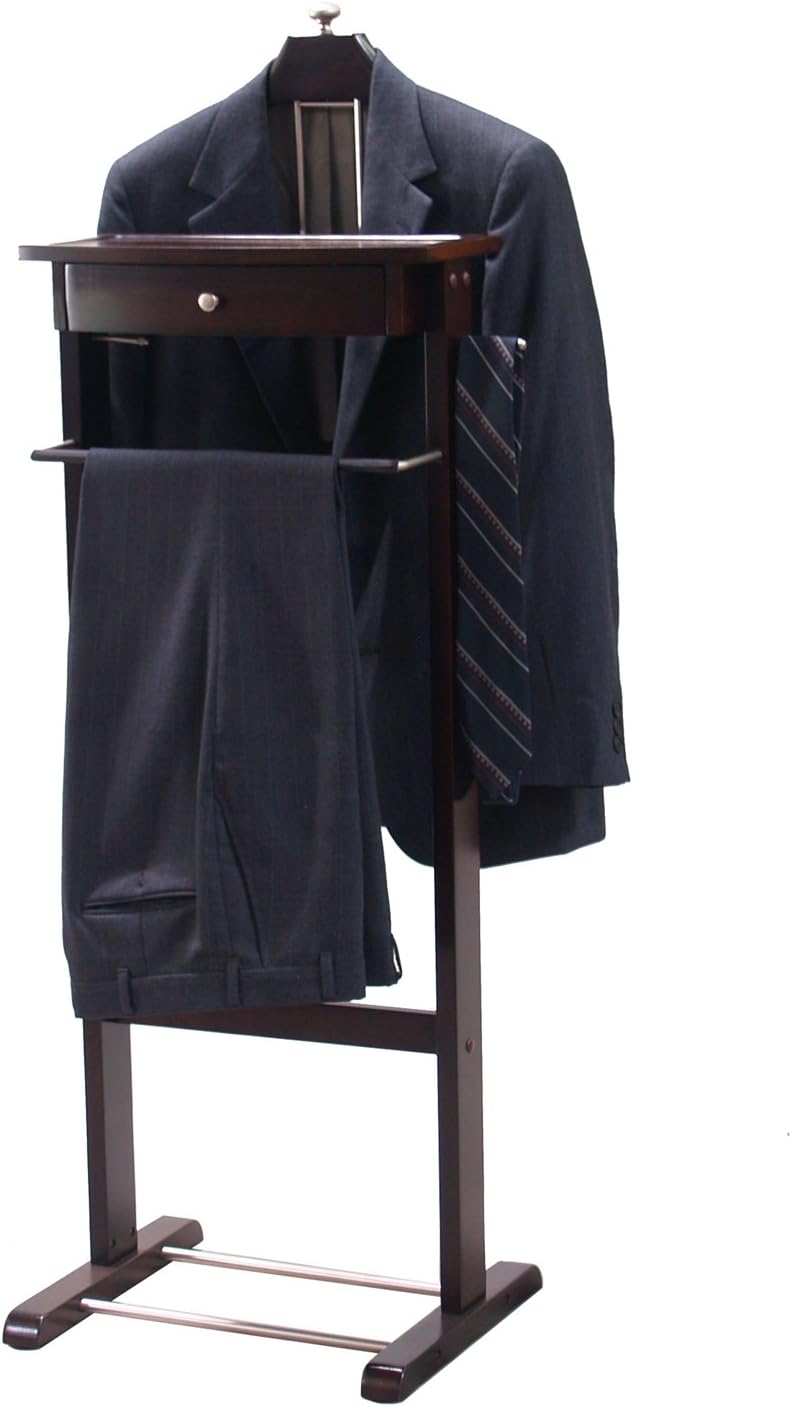 Proman Products Kingston III VL16260 – Soporte de valet con cajón, colgador de contorno, barra para pantalones, ganchos para cinturón y corbata y