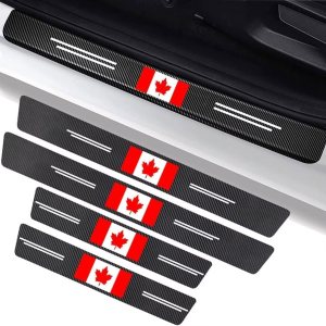 4 protectores de umbral de puerta de automóvil con bandera canadiense para placa de arañazos de fibra de carbono de Canadá, protectores protectores 4 protectores de umbral de puerta de automóvil con bandera canadiense para placa de arañazos de fibra de carbono de Canadá, protectores protectores