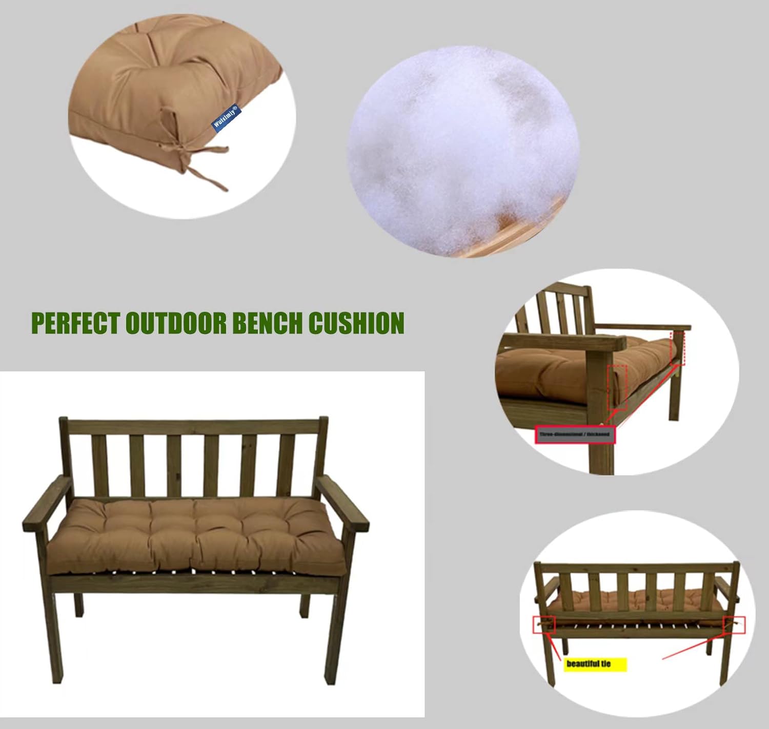 Cojín de banco para exteriores, cojines de columpio de porche, cojines de repuesto de patio, 51 x 19.5 pulgadas para muebles de jardín, tumbona de