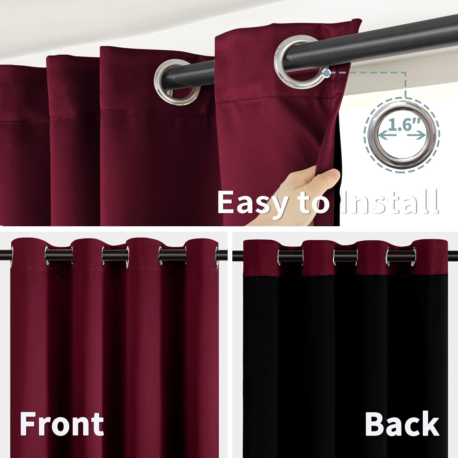 BGment – Cortinas con aislamiento térmico para habitación, 100% opacas, con forro negro, cortina de doble capa con ojales, reduce el ruido (52 x