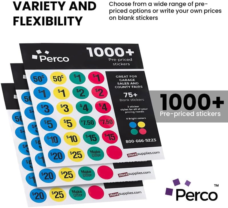 Perco Calcomanías de precio de venta de garaje  Más de 1000 calcomanías de precio previo y más de 75 calcomanías en blanco  Etiquetas de precio