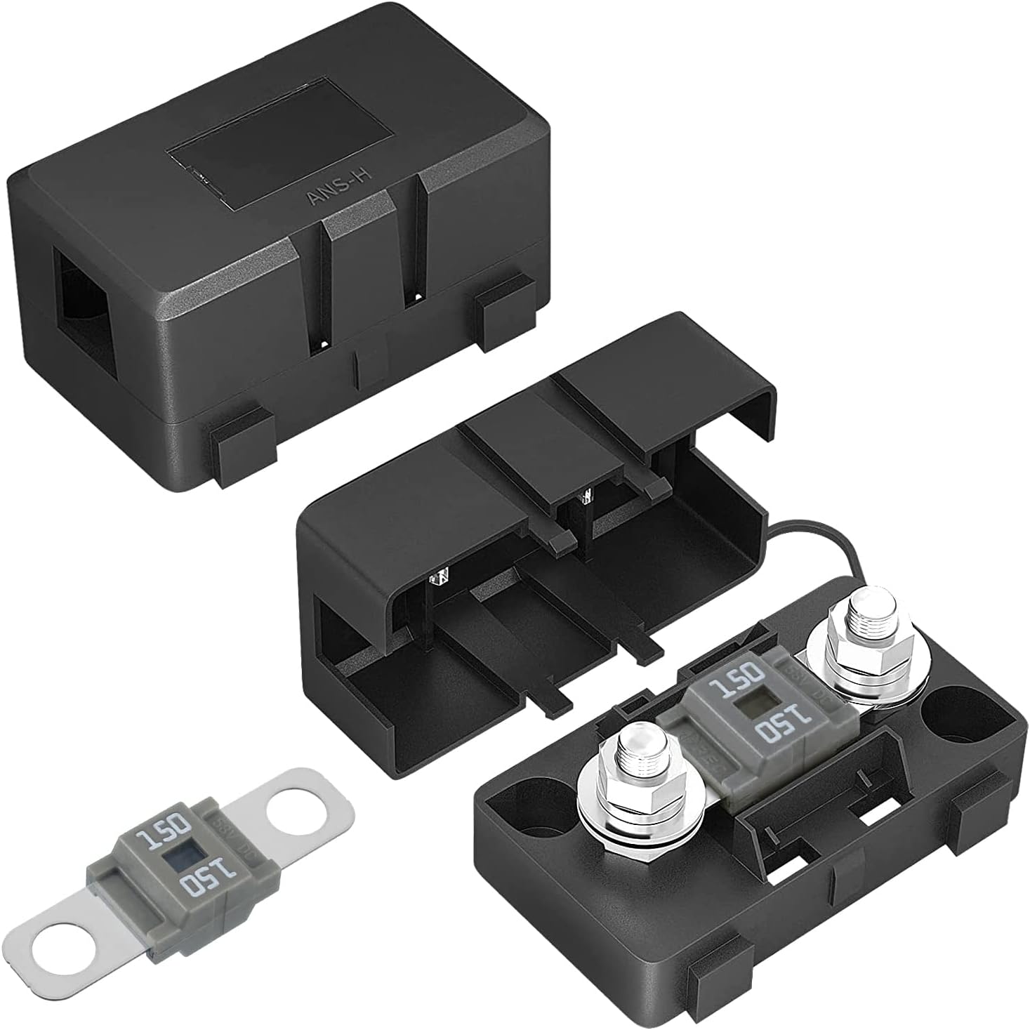 Soporte de fusibles AMIMidi 2 piezas en línea portafusibles con cubierta y pernos atornillados para automóviles marinos, camiones, vehículos,