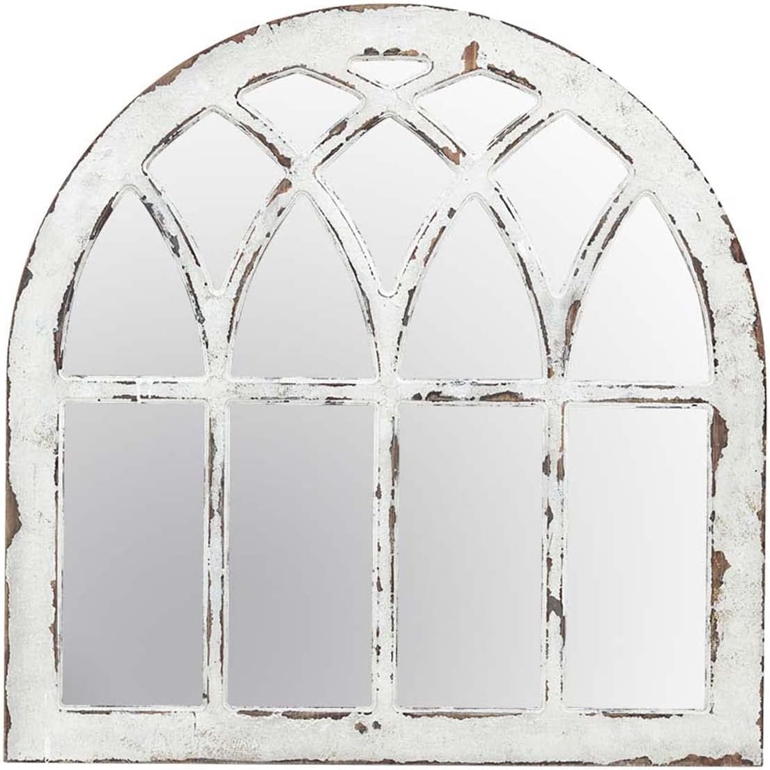 Espejo de pared de madera con arco de catedral rústico, espejo de pared con marco de madera rústica para ventana, color blanco envejecido, 31-78