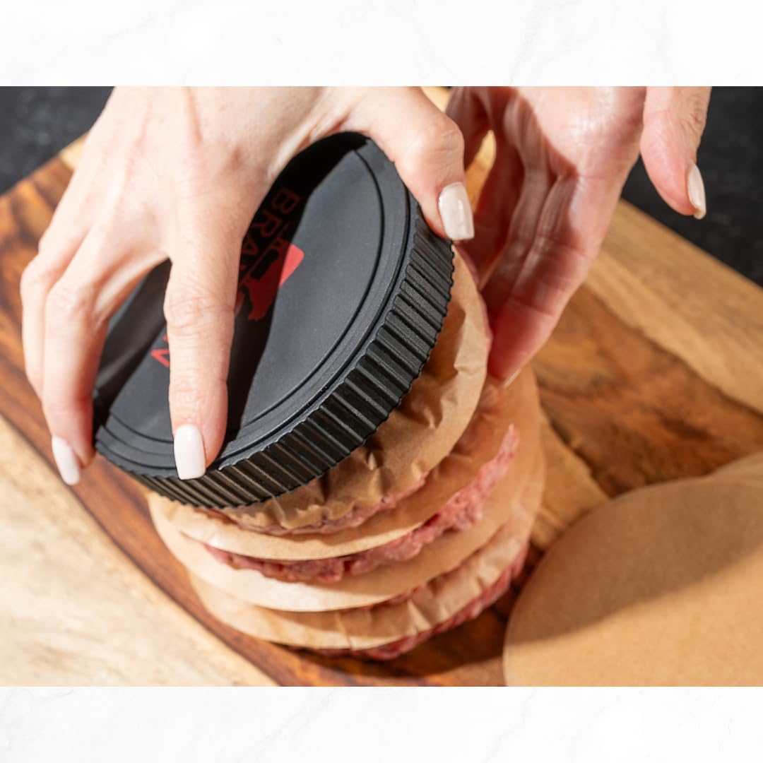 Hamburguesa Prensa para hacer hamburguesas con 100 papeles sin blanquear, prensa de hamburguesa para hamburguesas perfectas de 4.5-6 pulgadas, molde