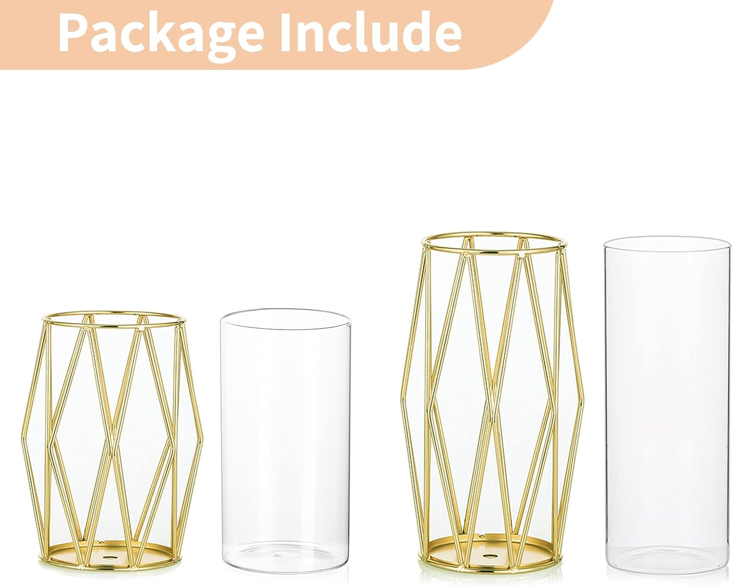 Nuptio Portavelas para velas de pilar, candelabros geométricos, jarrón dorado con cilindro de huracán de vidrio, doble uso para boda, fiesta de