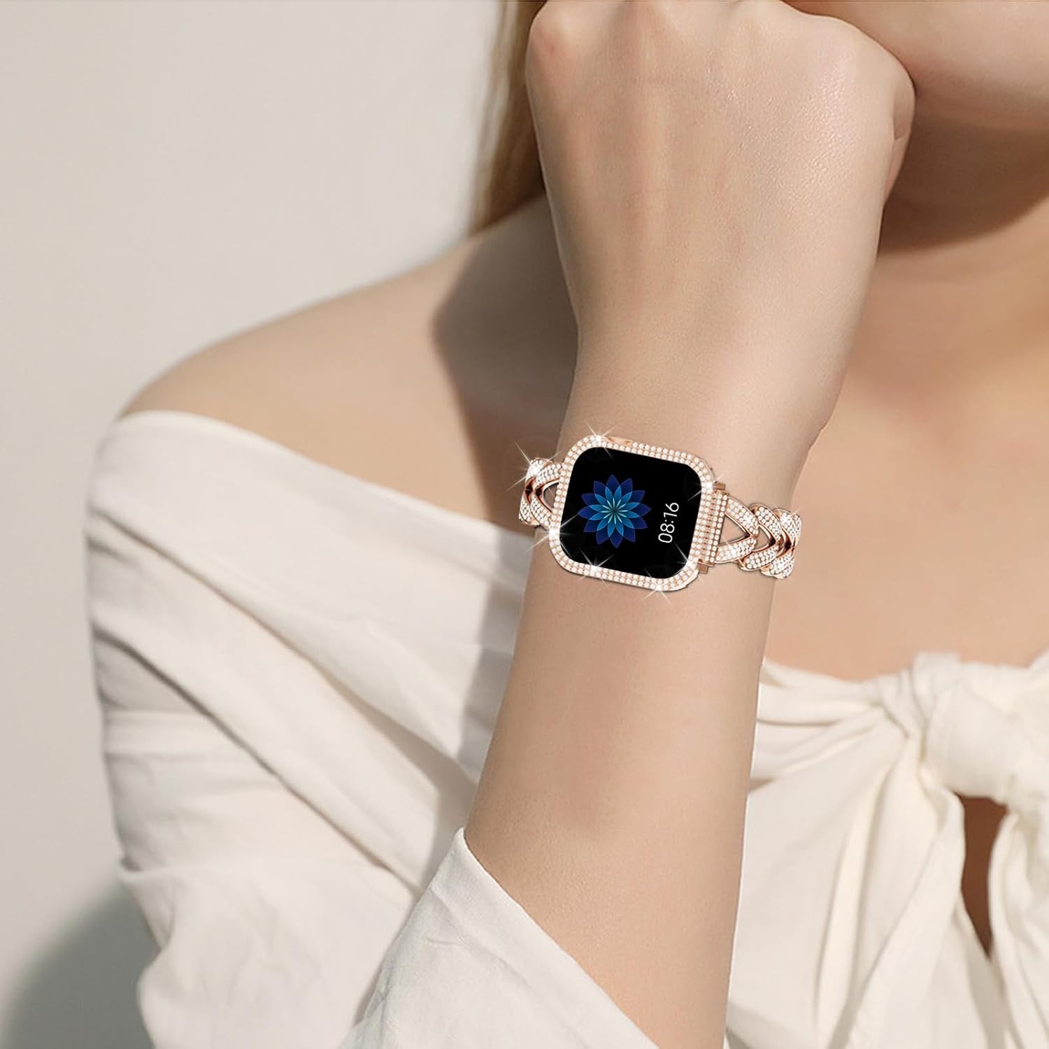 Correa de metal compatible con Apple Watch de 1.49, 1.57, 1.61, 1.65, 1.73, 1.77 y 1.77 pulgadas, elegante correa de repuesto con diamantes de