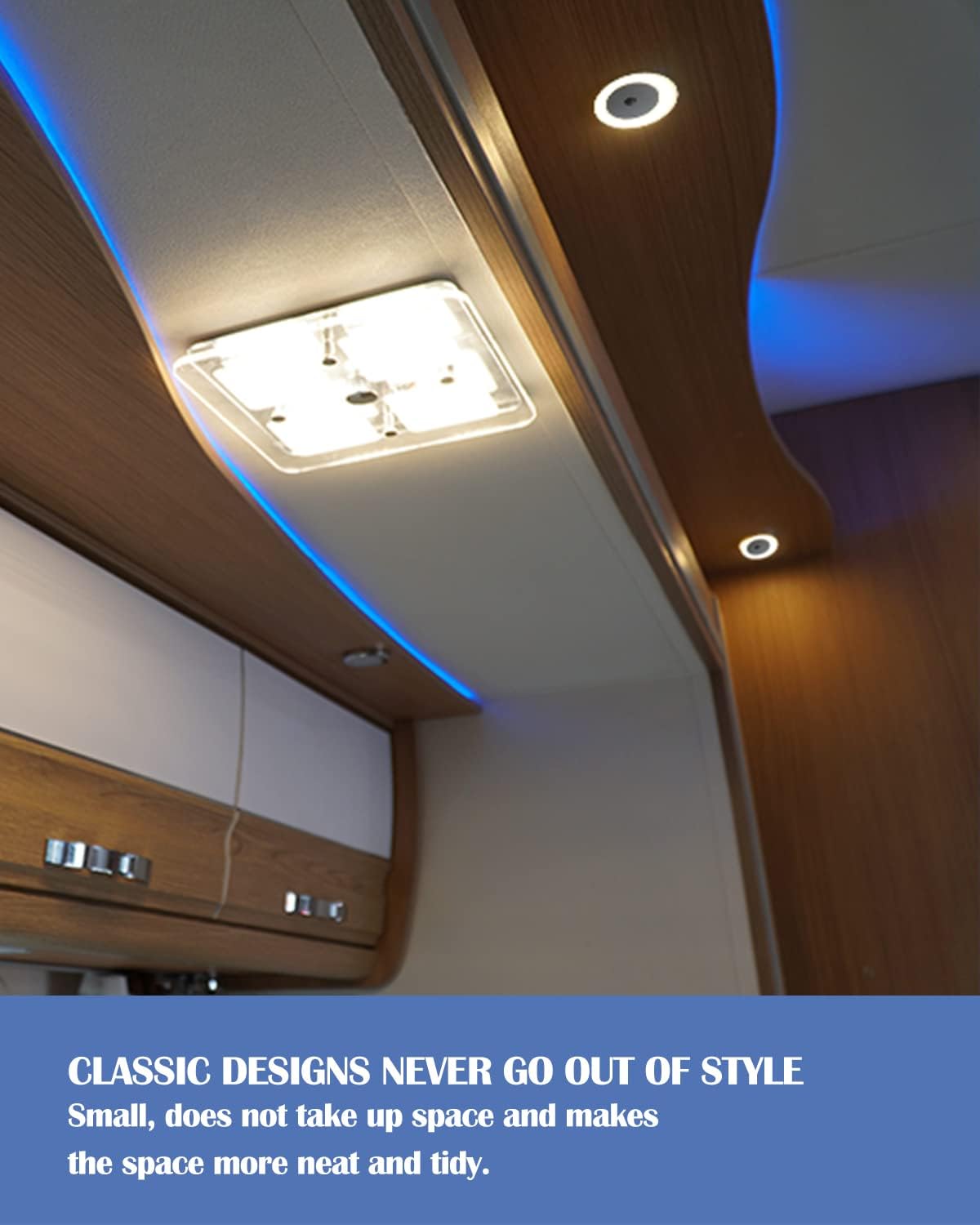 THALASSA Lámpara LED táctil de 12 V para caravana  Luz de techo para barco de 3 W, atenuador de 2800 K, luz marina de memoria suave y cálida, lente