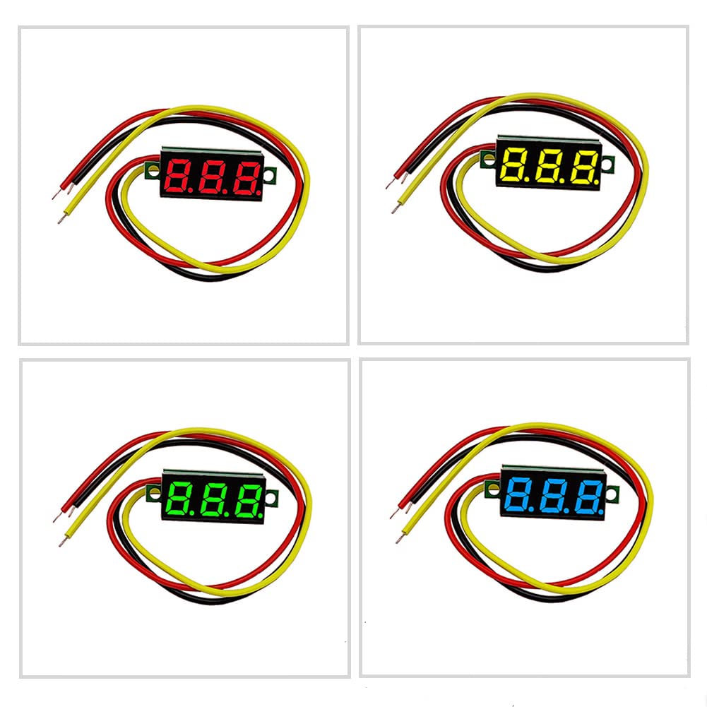 Haldzemo Medidor de voltaje de tres líneas de 0.28 pulgadas Mini LED Digital Voltímetro Gauge (amarillo, paquete de 8)