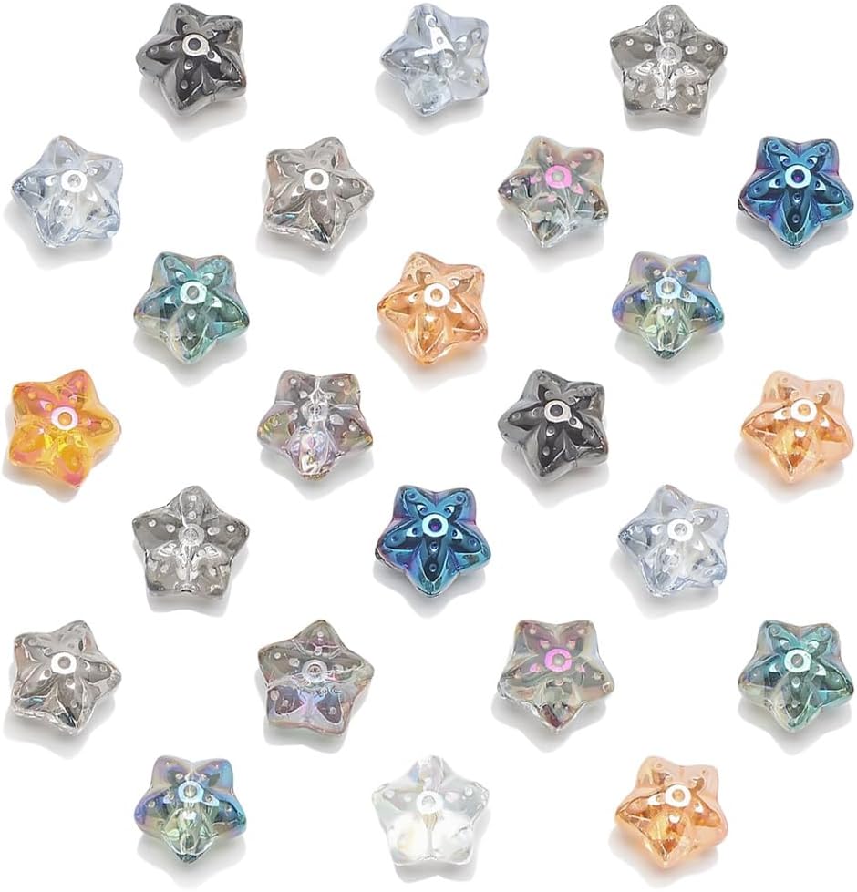 Rired 27 Cuentas de estrella para hacer joyas, 50 unidades, cuentas de vidrio grandes de 0.7 pulgadas para manualidades, coloridas y bonitas cuentas