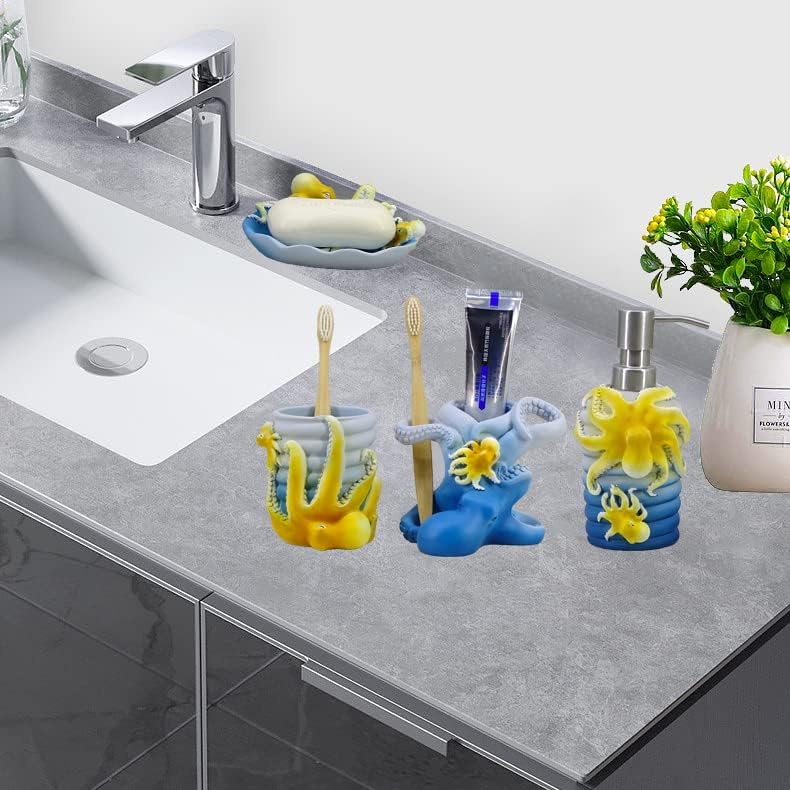 Shanco – Jabonera de resina para madre y bebé, accesorio de baño, diseño de pulpo oceánico, decoración de baño familiar, decoración costera (azul