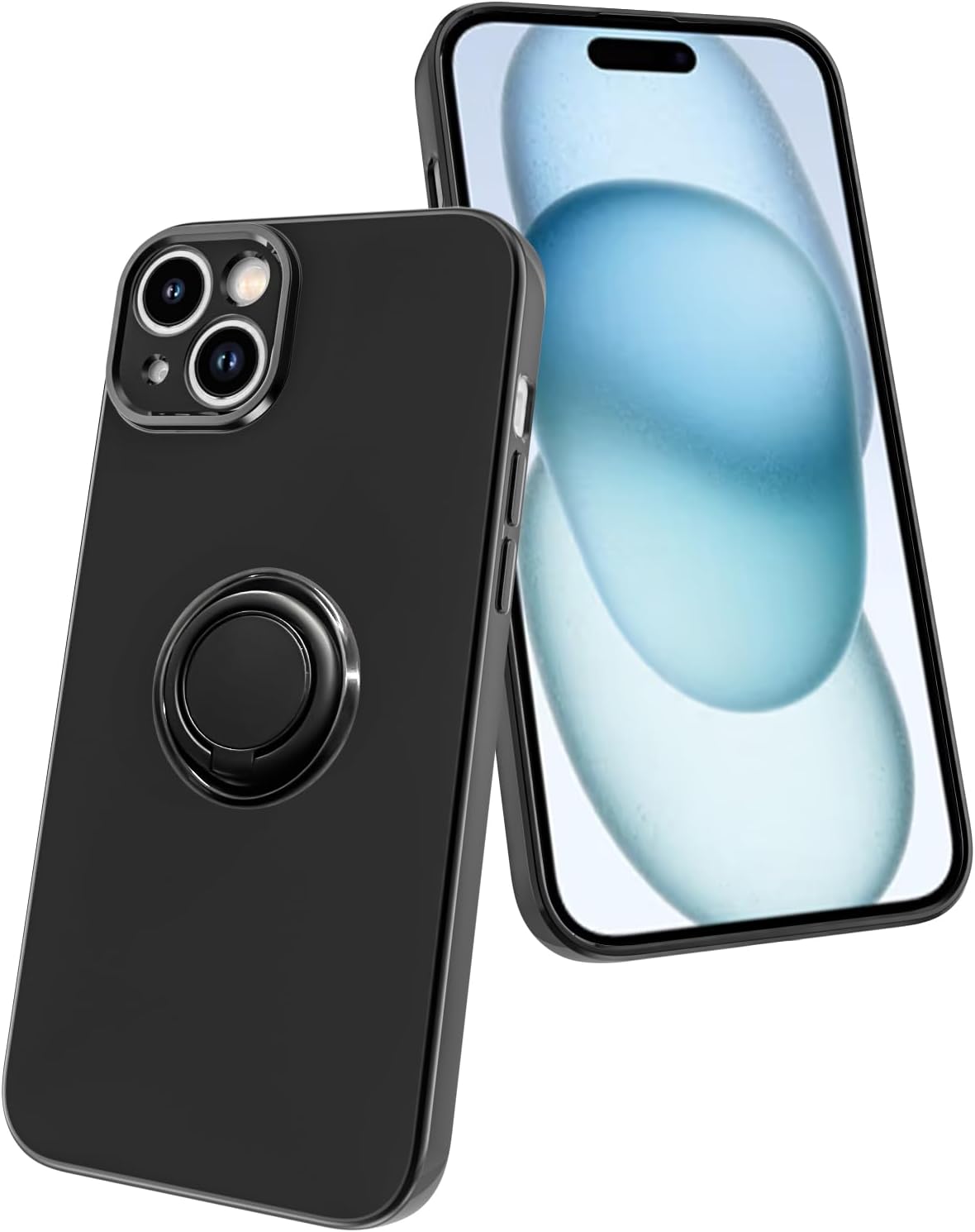 Funda para iPhone 15 Plus con cubierta de anillo forro interior de microfibra soporte de anillo giratorio de 360 Soporte magnético para automóvil