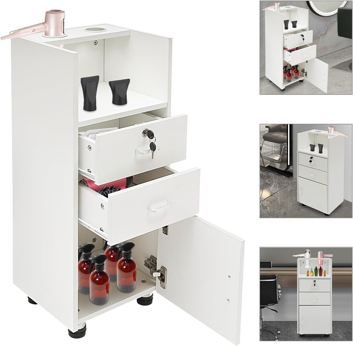 YETINGSHOP Barber Stations – Armario de almacenamiento con cajón y ruedas, carrito de peluquería para estilista, estación de estilista con 2