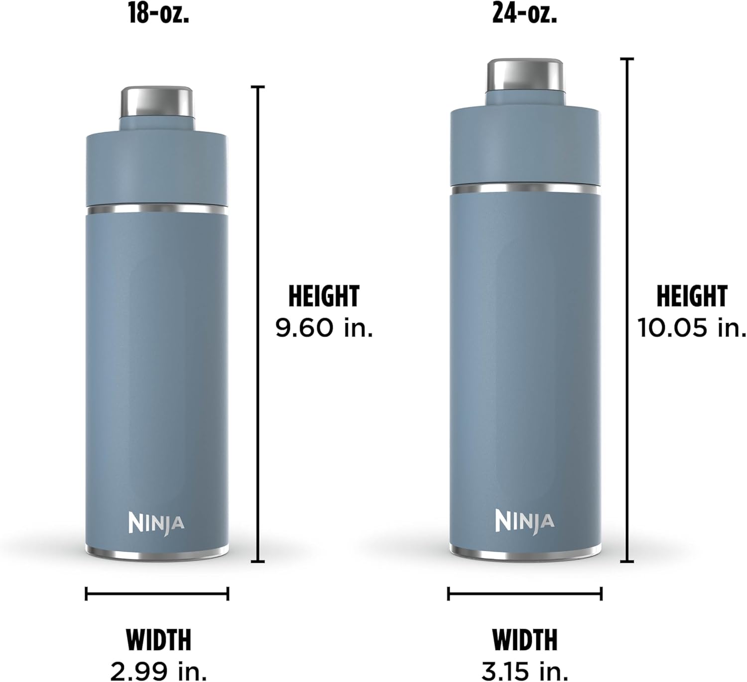 Ninja DW2401BL Thirsti – Botella de agua de viaje de 24 onzas, para bebidas gaseosas carbonatadas, más frías y espumosas durante más tiempo, a